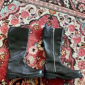 FLEUVOG tall black leather boots with silver zipper. Never worn.